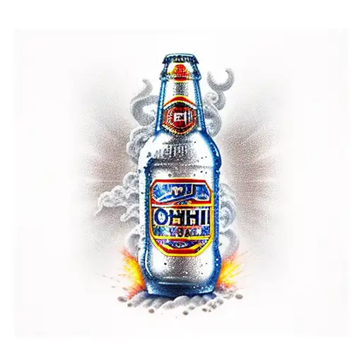 Asahi superdry beer bottle with arms and eyes monster tattoo design idea