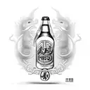 Asahi superdry beer bottle with arms and eyes monster tattoo design idea