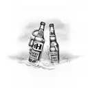 Asahi superdry beer bottle with arms and eyes monster tattoo design idea