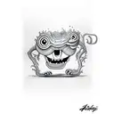 Asahi superdry beer bottle with arms and eyes monster tattoo design idea