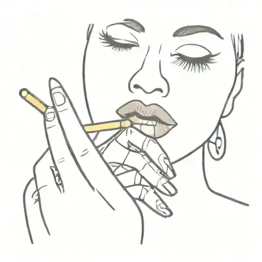 lips, next to a hand with a cigarette tattoo design idea
