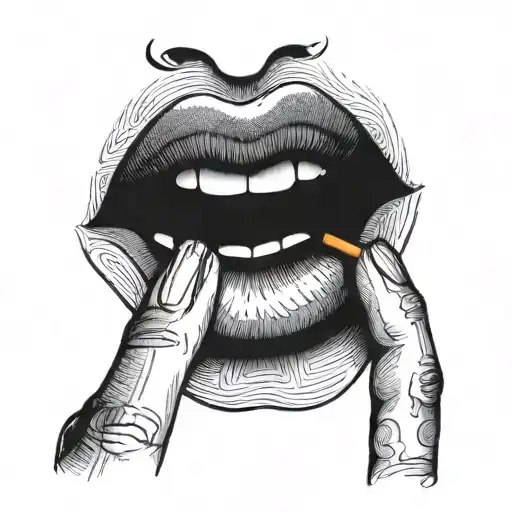 lips, next to a hand with a cigarette tattoo design idea