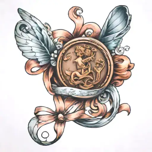 Miscariage ribbon inside a penny tattoo design idea