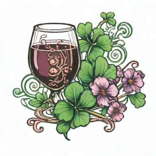clover and glass of wine tattoo design idea