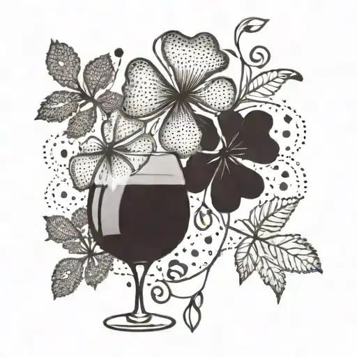 clover and glass of wine tattoo design idea