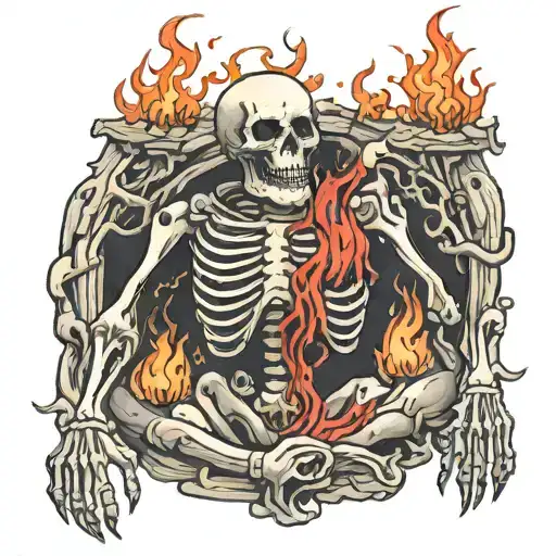 Funny Skeleton suffering burning in hell tattoo design idea