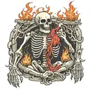 Funny Skeleton suffering burning in hell tattoo design idea