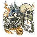 Funny Skeleton suffering burning in hell tattoo design idea