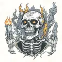 Funny Skeleton suffering burning in hell tattoo design idea