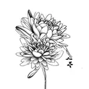 carnation, daisy, water lily, daffodil put them all in a bouquet tattoo design idea