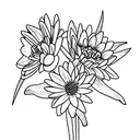 carnation, daisy, water lily, daffodil put them all in a bouquet tattoo design idea
