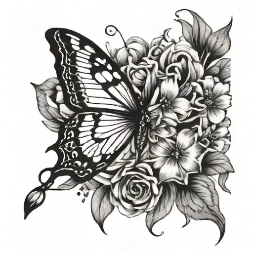 half butterfly, Half flower intertwined tattoo design idea