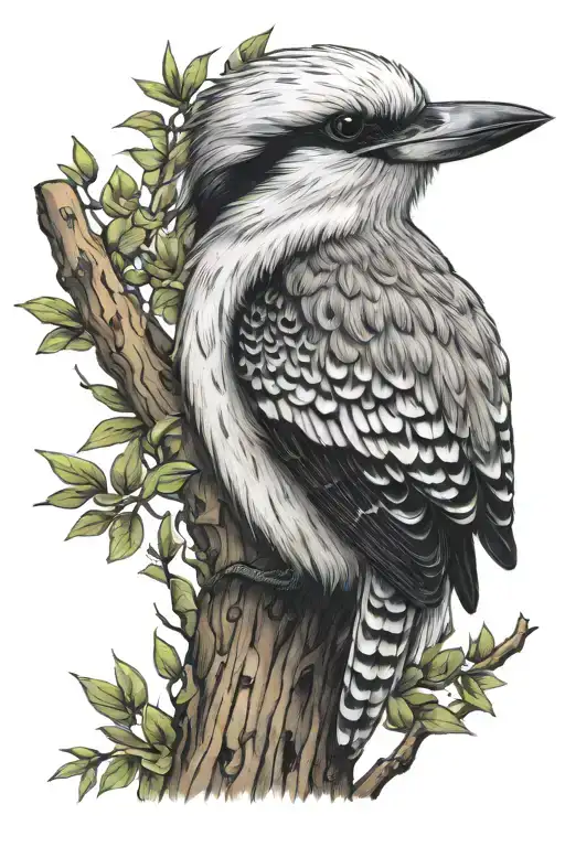 aboriginal art inspired kookaburra sitting in a tree tattoo design idea