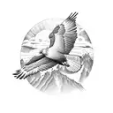A majestic eagle soaring over a mountain range tattoo design idea
