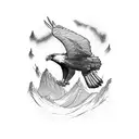 A majestic eagle soaring over a mountain range tattoo design idea