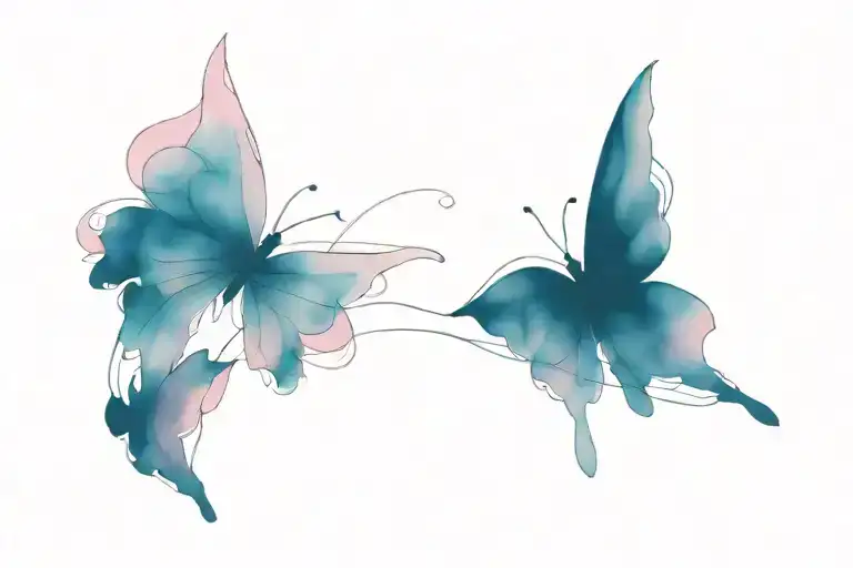 butterflies are flying, outline, pink tattoo design idea