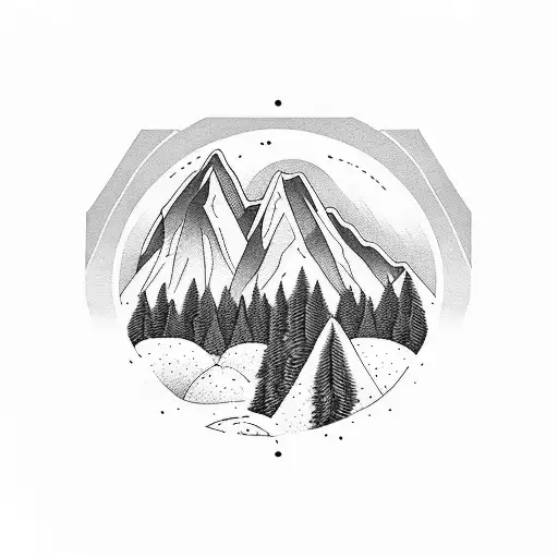 nature with mountain and evergreens tattoo design idea