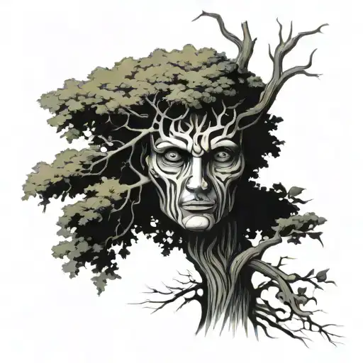 perspective, tree but looks like face also tattoo design idea