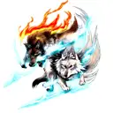 Wolf with lightning and fire tattoo design idea