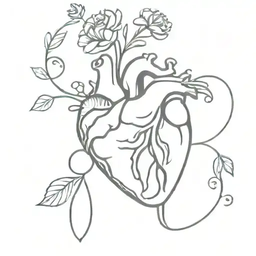 Half heart with flowers coming out of the ventricles, half brain with flowers as well tattoo design idea