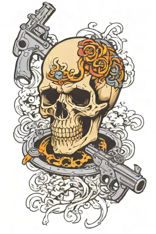 skull with smoking guns crossed tattoo design idea