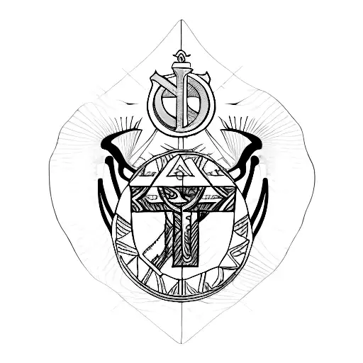 A blackwork tattoo of a Corinthians symbol merging with the scales of justice, representing your love for the team and profession as a lawyer tattoo design idea