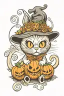 halloween pumpkin ghost cat   tattoo design idea