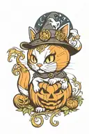 halloween pumpkin ghost cat   tattoo design idea