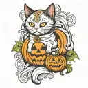 halloween pumpkin ghost cat tattoo design idea