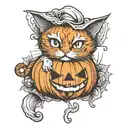halloween pumpkin ghost cat tattoo design idea