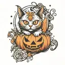 halloween pumpkin ghost cat tattoo design idea
