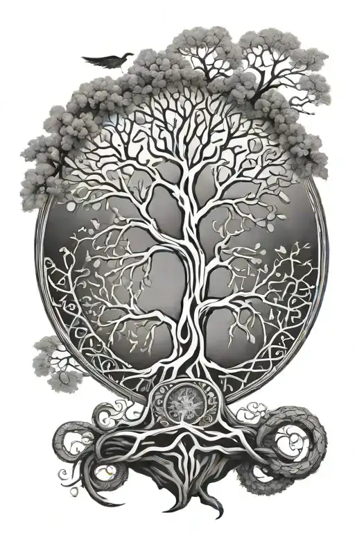 tree of life, dna trunk, viking roots reaching deep tattoo design idea