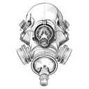 Gas mask on a skull with moss and overgrown plants, black tattoo design idea