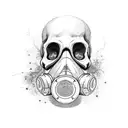 Gas mask on a skull with moss and overgrown plants, black tattoo design idea