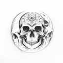 moon with skull, black,  tattoo design idea