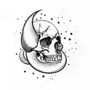 moon with skull, black,  tattoo design idea