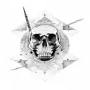 moon with skull, black,  tattoo design idea