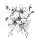 small flower bouquet with daffodils roses morning glories and cosmos tattoo design idea