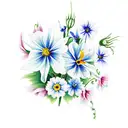 small flower bouquet with daffodils roses morning glories and cosmos tattoo design idea