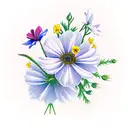 small flower bouquet with daffodils roses morning glories and cosmos tattoo design idea