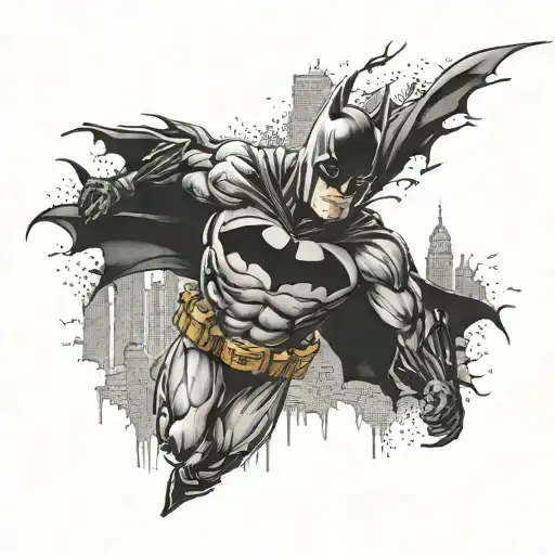 batman with gotham city backround tattoo design idea