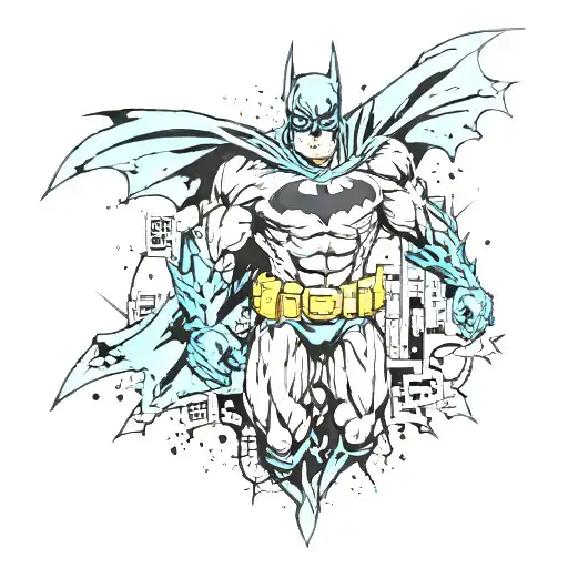 batman with gotham city backround tattoo design idea