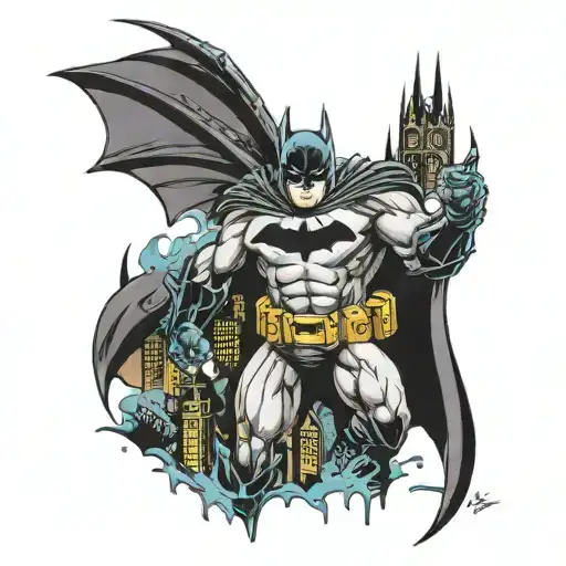 batman with gotham city backround tattoo design idea
