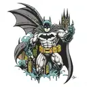 batman with gotham city backround tattoo design idea