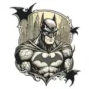 batman with gotham city backround tattoo design idea