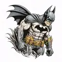 batman with gotham city backround tattoo design idea