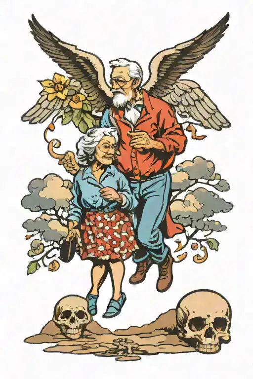 Grandparents walking towards heaven tattoo design idea