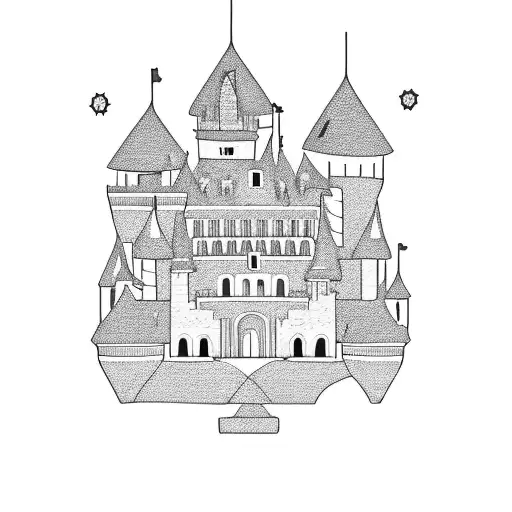 castle on a hill with two stars, mantara, wagonweheel tattoo design idea