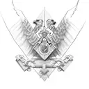 doubke-head eagle from masonic scottish rite, masonic columns boaz and jachin, masonic square and compass tattoo design idea