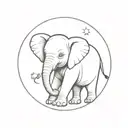 baby elephant with a full moon on back tattoo design idea